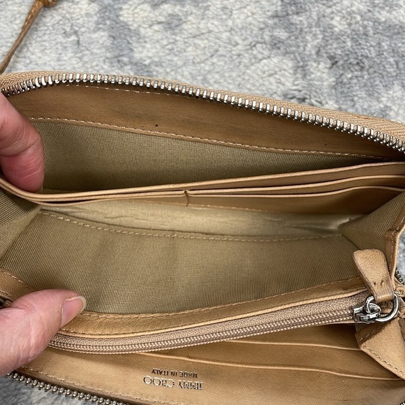 Jimmy Choo Filipa Zip Around Leather Star Studded Wallet Long Tan Silver - Picture 13 of 17